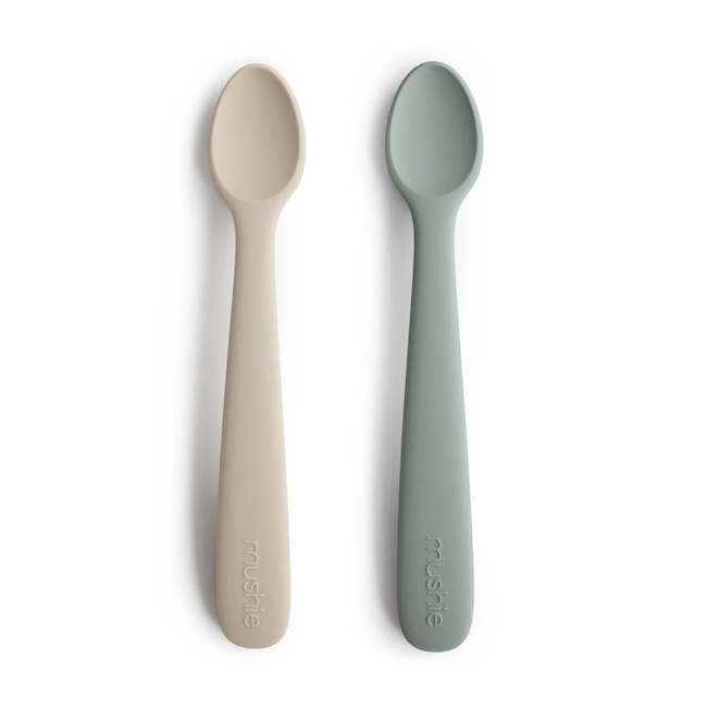 Silicone Feeding Spoons In Cambridge Blue/Shifting Sand