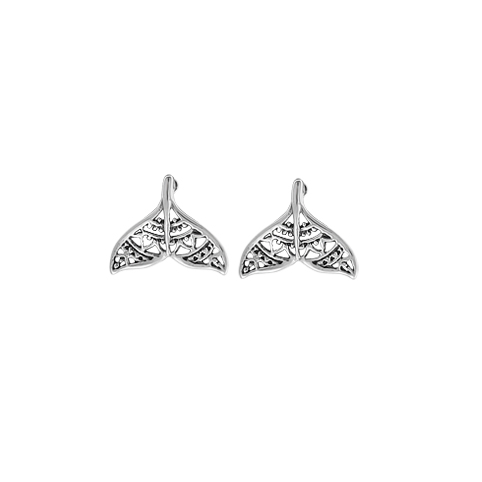 Sterling Silver Whale - Tail Filligree Stud Earrings