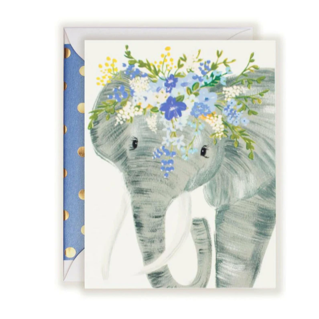 Tallulah Elephant Flowers Crown Greeting Card