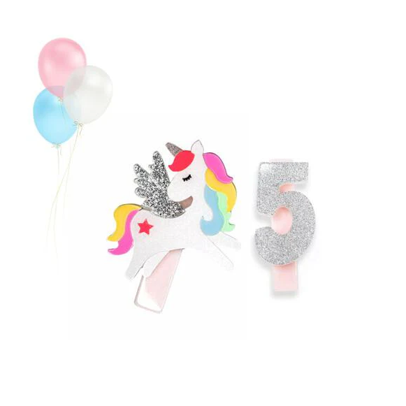 Unicorn Birthday Number Hair Clips
