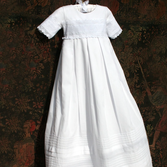 Heritage With Lace Applique And Tucks Cotton Gown With Bonnet - White / 3 - 6M