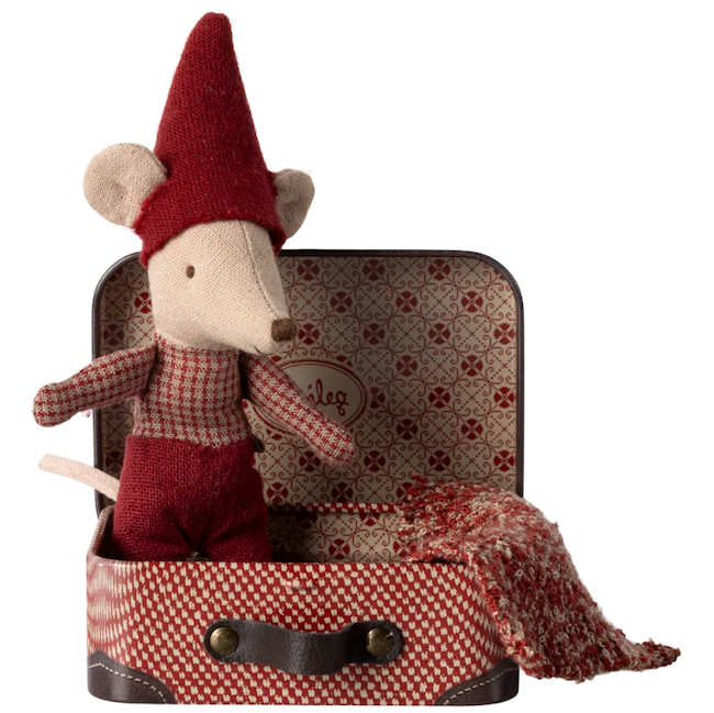 Christmas Mouse, Baby in Suitcase