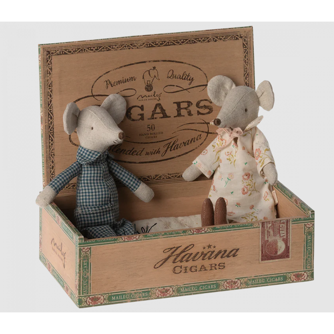 Grandma And Grandpa Mice In Cigarbox