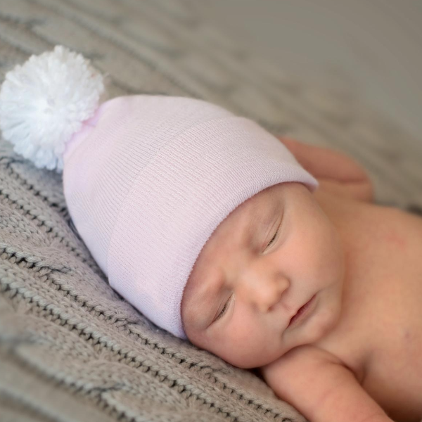 Pink Hat with White Pom Pom