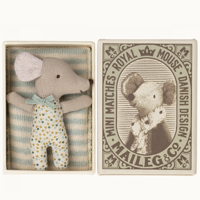 Sleepy / Wakey Baby Mouse In Matchbox - Blue