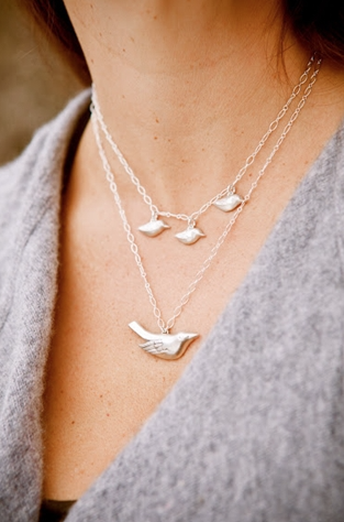 3 Baby Bird 17" Sterling Silver Necklace