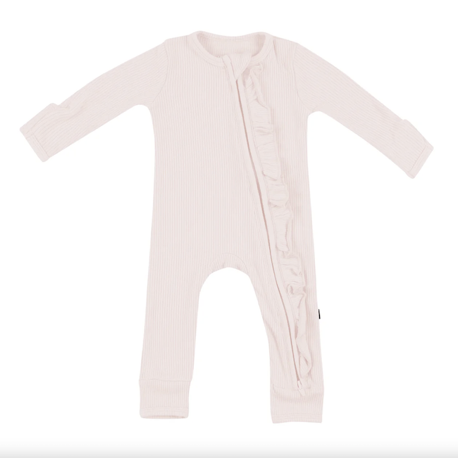 Ribbed Ruffle Zipper Romper