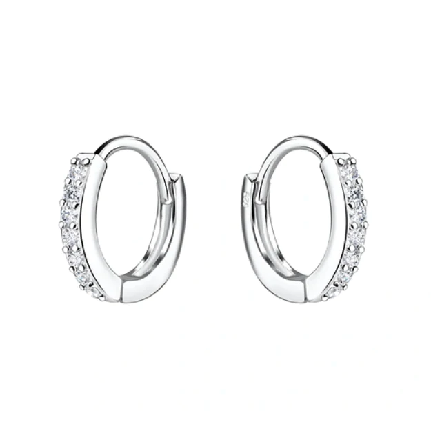 Sterling Silver Huggie Hoop Earrings with CZs for Kids 10mm