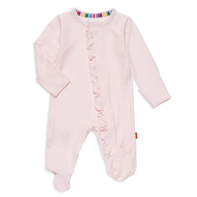Pin Dot Pink Modal Magnetic Footie with Ruffles
