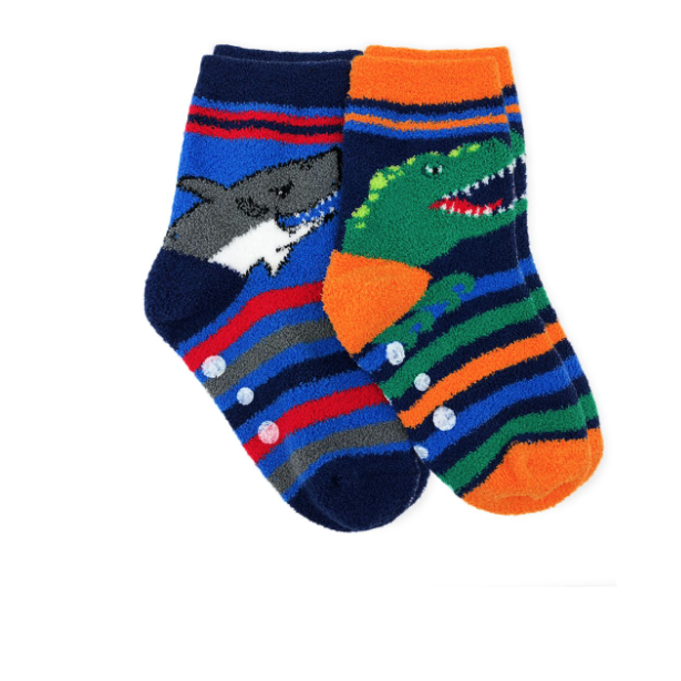Dinosaur And Sharks Fuzzy Slipper Socks 2Pack