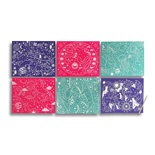 Scratch and Shine: Foil Scratch Art Kit - Celestial Skies