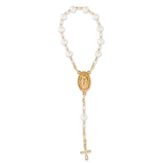 14K Gold Plate Over Sterling Silver White Pearl Baby Rosary