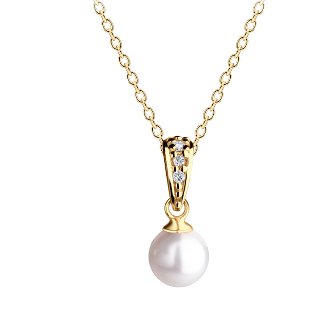 14K Gold-Plated Children's White Pearl Necklace - 14" Chain