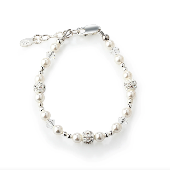 Luna Sterling Silver White Simulated Pearl and Stardust Bracelet for Little Girls