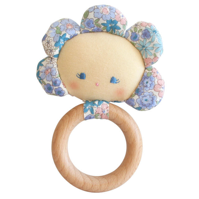 Flower Baby Teether Rattle In Liberty Blue