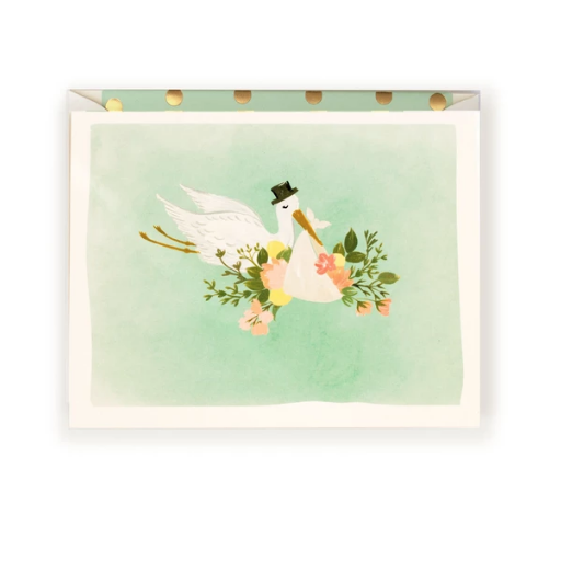 Baby Stork Illustration Card In Blue