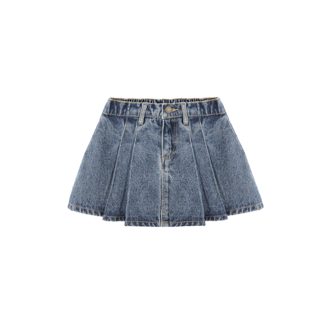 Pleated Denim Skirt