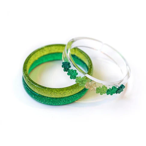 Lucky Charms Glitter Green Bangles - Set of 3