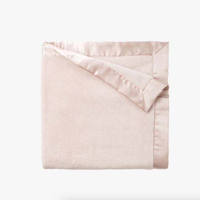 Pale Pink Satin Trim Flannel Fleece Baby Stroller Blanket
