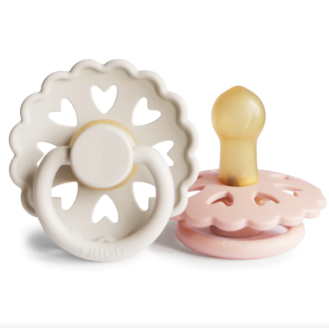 Frigg Andersen Fairytale Natural Rubber Baby Pacifier-0-6m and 6-18m - cream and blush - 2 Pack