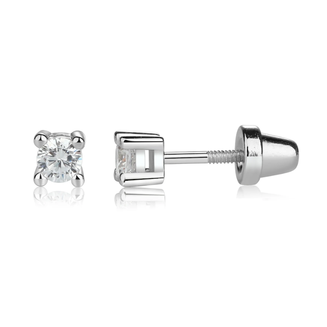 Sterling Silver Kid's Clear CZ Stud Earrings