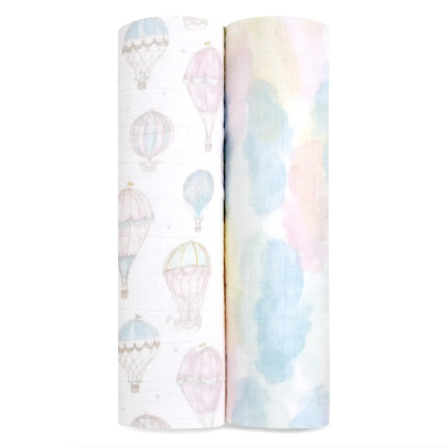 Organic Muslin Swaddles in Above the Clouds 2 Pack