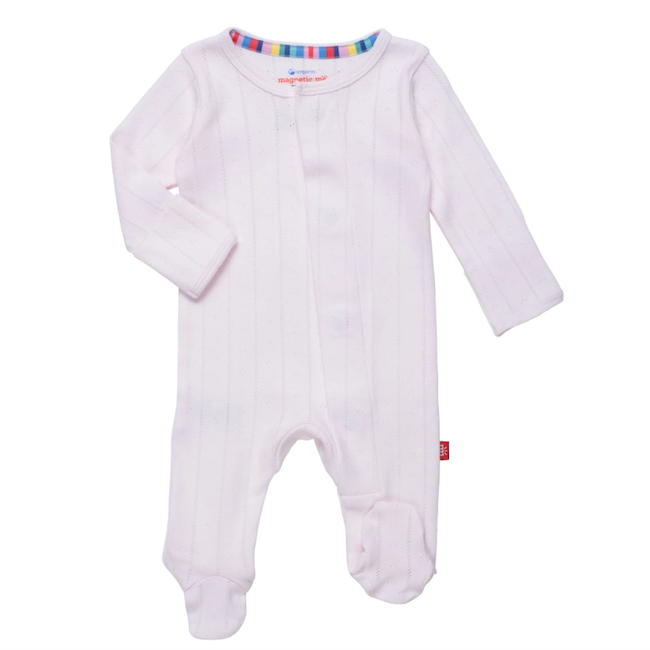 Love Lines Pink Organic Cotton Pointelle Magnetic Footie