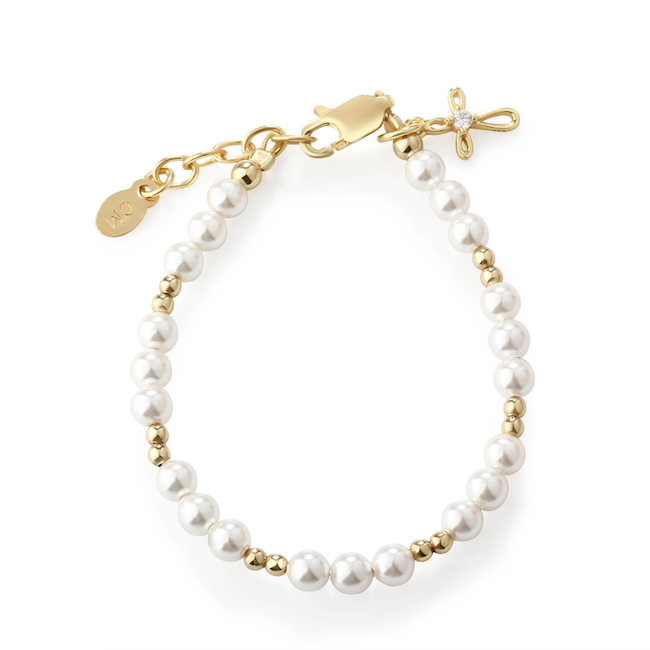 Mae - 14K Gold-Plated Simulated Pearl Bracelet with Cross