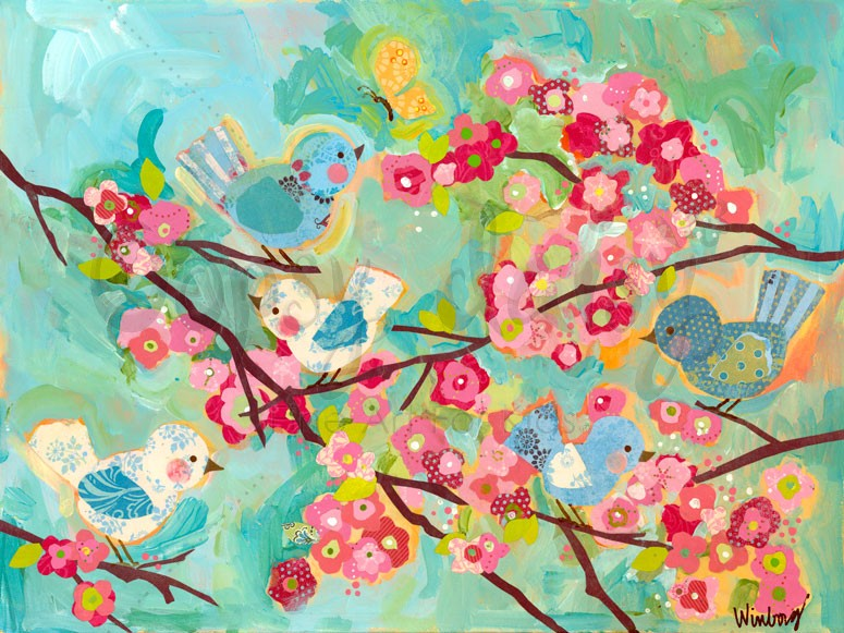 Cherry Blossom Birdies 40X30 Canvas