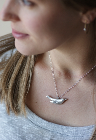 Mama Bird Necklace 17" Sterling Silver Necklace