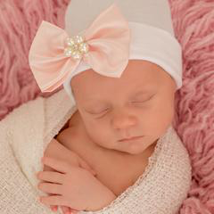 White Hat With Pink Satin Bow / Gem