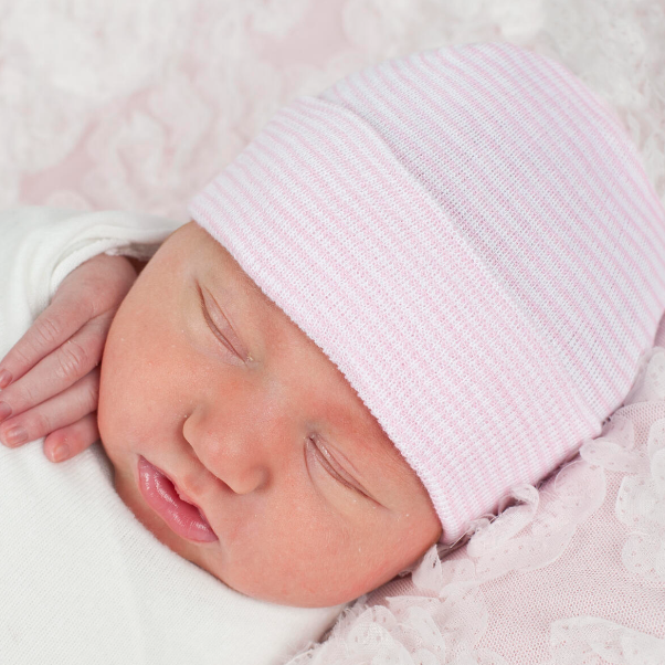 Pink and White Striped Hat - NB