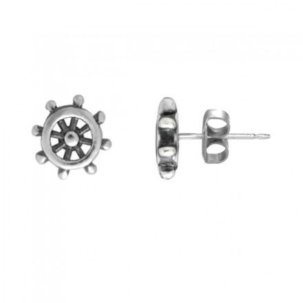 Sterling Silver Ship Wheel Stud Earrings
