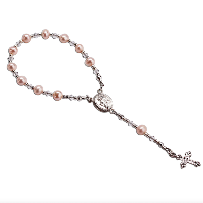 Sterling Silver Pink Baby Rosary Gift