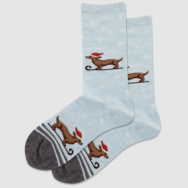 Sledding Dog with Santa Hat Crew Socks