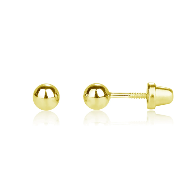 14K Gold-Plated Ball Stud Earrings for Baby and Kids