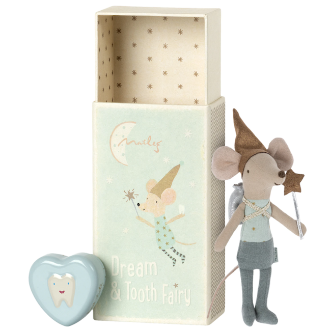 Tooth Fairy Mouse In Matchbox - Blue