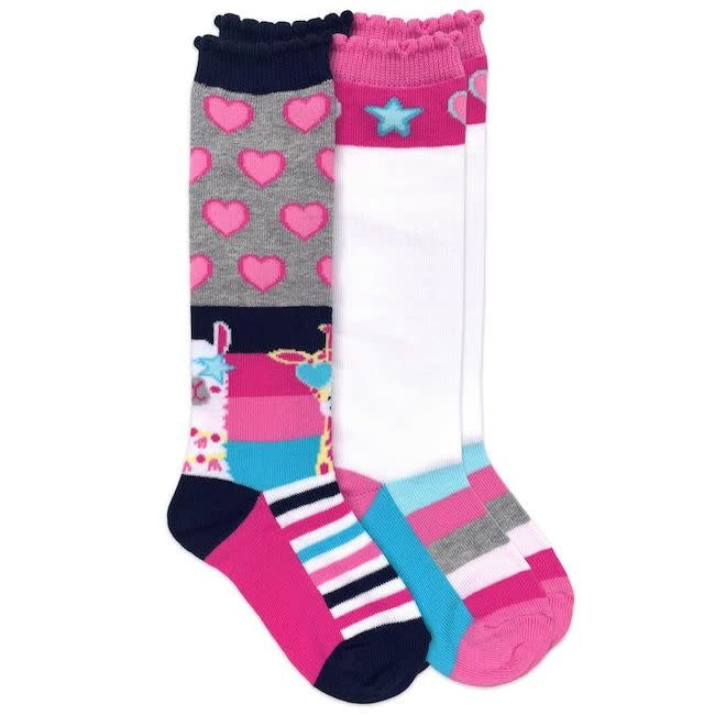 Giraffe Llama Hearts Stars Stripes Knee High Socks - 2 Pair Pack