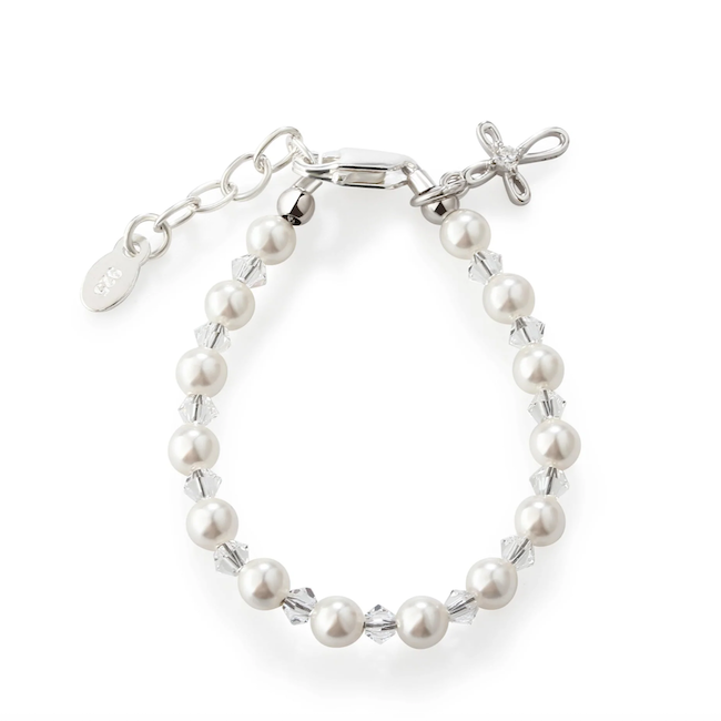 Silver Bracelet With Pearls & Crystals With Cross