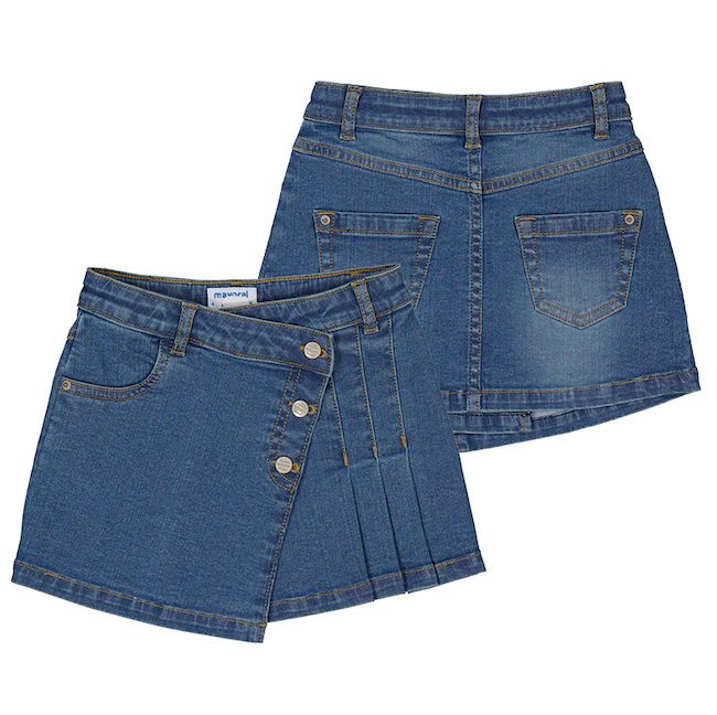 Denim Skirt with Pleat Detail