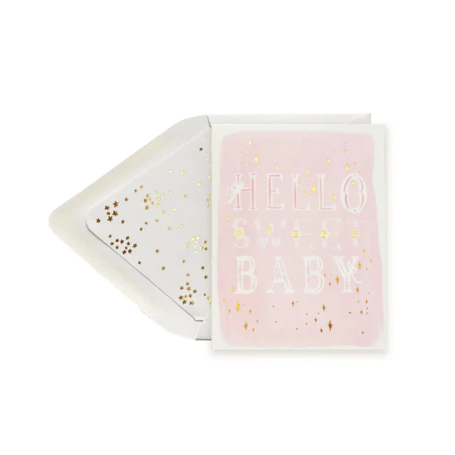 Hello Sweet Baby Pink W Gold Letters Baby Greeting Card