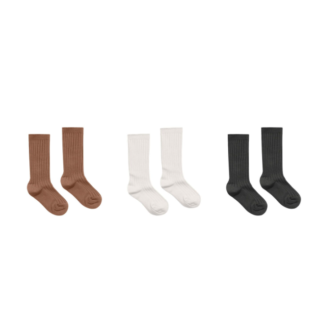 Ribbed Socks In Cedar,Ivory And Black