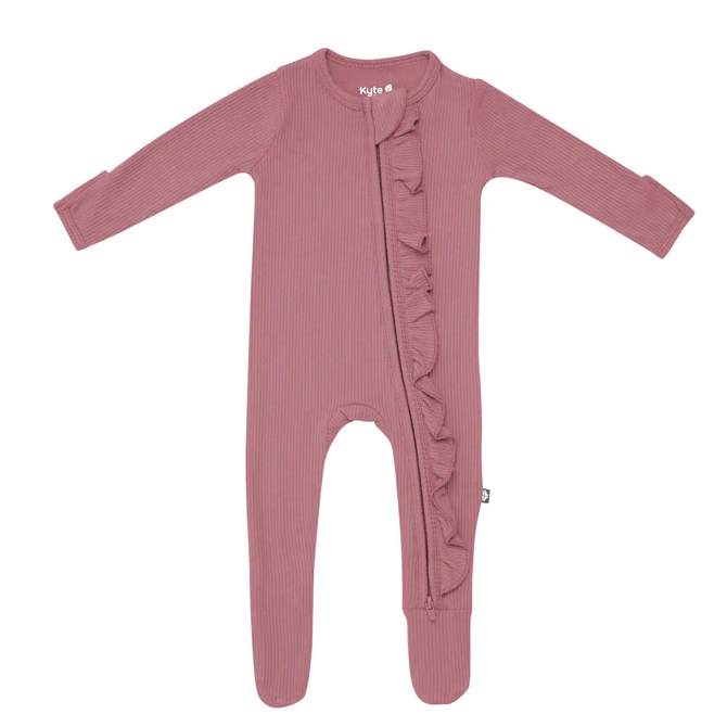 Ribbed Ruffle Zipper Footie