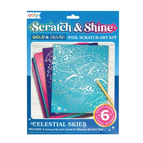 Scratch and Shine: Foil Scratch Art Kit - Celestial Skies