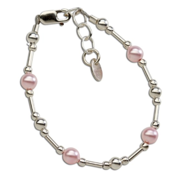 Silver Bracelet With Pink Pearls & Liquid Silver