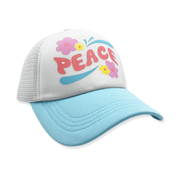 Peace Flower Trucker Hat Crystal Blue