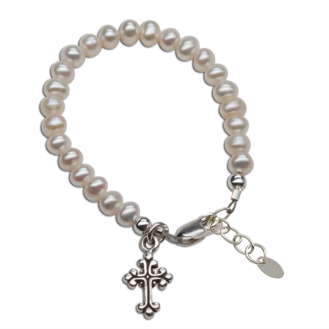 Olivia Silver Bracelet With Freshwater Pearls And Cross