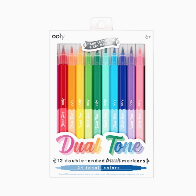 Dual Tone Double Ended Brush Marker - Set Of 12 / 24 Colors