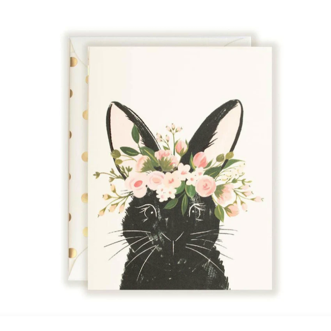 Black Bunny Floral Wreath Card