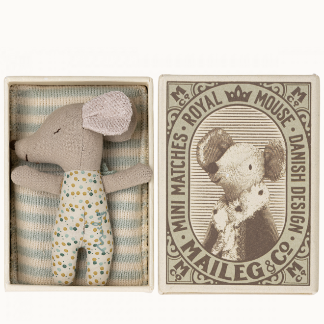 Sleepy / Wakey Baby Mouse In Matchbox - Blue